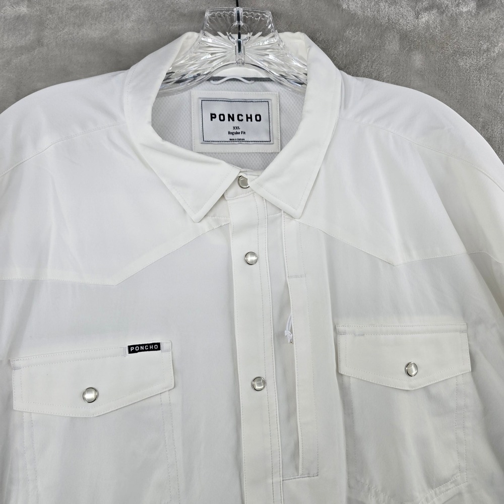 Poncho Pearl Snap Shirt Mens XXL White Regular Fit Western Performance Outdoor